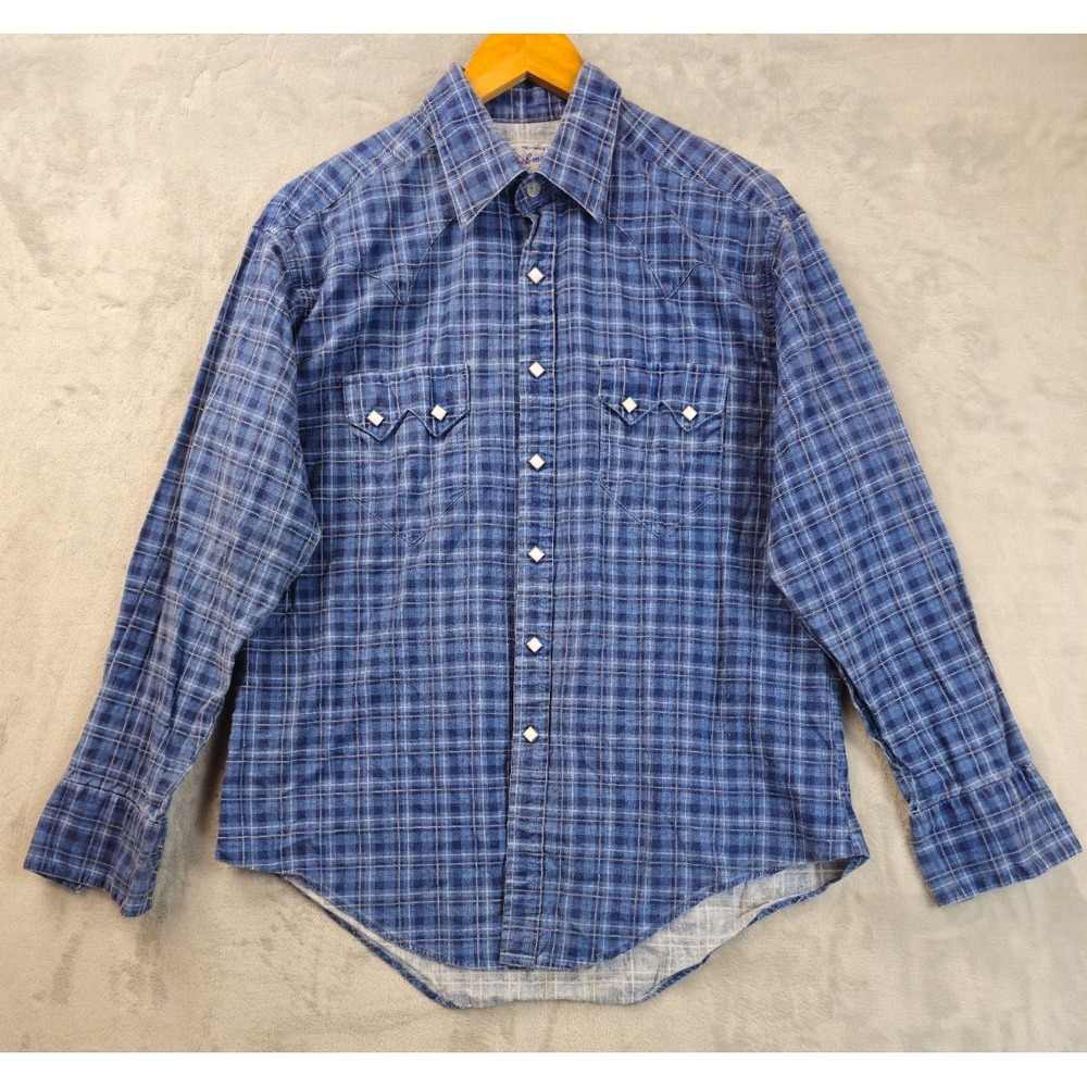 Vintage Rockmount Ranch Wear Diamond Snap Shirt Mens Medium Plaid Flannel 80s